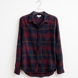 Melloday Plaid Button-Up Shirt – Burgundy / Navy – Soft Lightweight Flannel